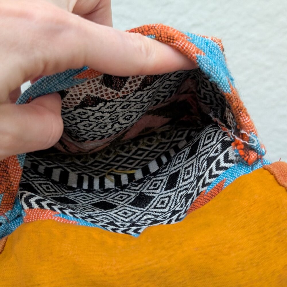 Boho Aztec hippie backpack with drawstring buckles, woven tribal‎ hippie - Picture 6 of 7